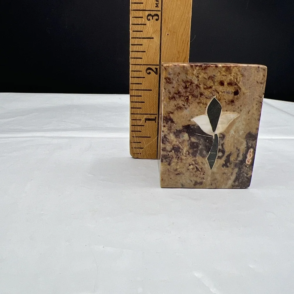 Vintage Jerusalem Stone Trinket Box Inlay Floral Mother of Pearl Small Box